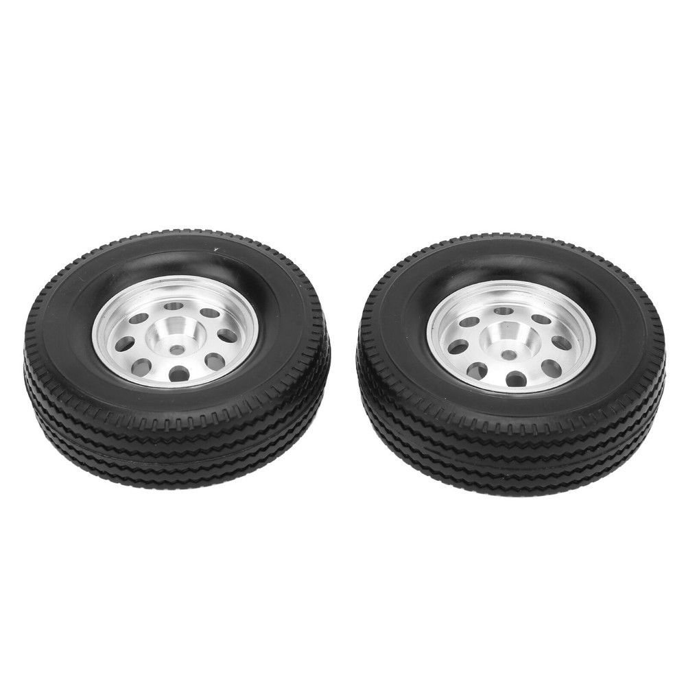 2PCS CNC Metal Wheel Rims Hubs and Rubber Tires Kit for Tamiya Tractor Truck