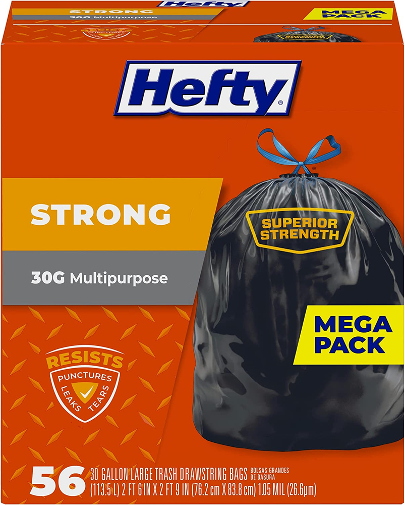 Hefty 強力大型ゴミ袋、30ガロン、56カウント