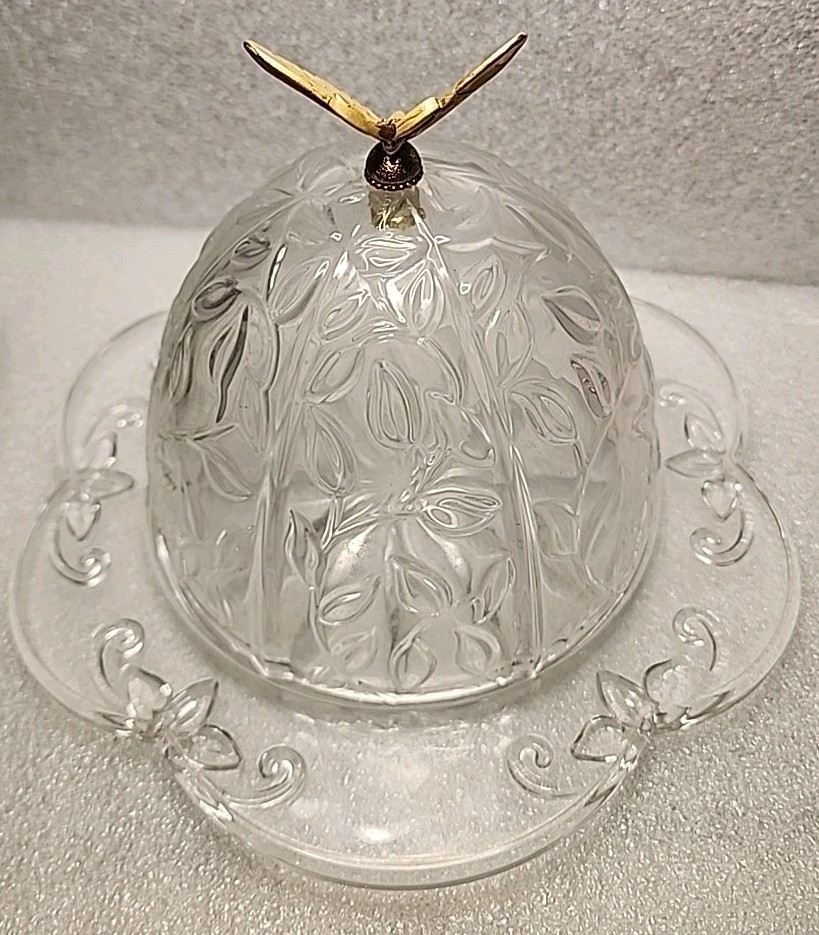 Gorham Crystal Garden Serenade Butterfly Dome Butter Cheese Dish