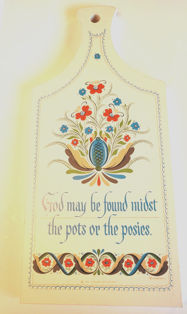 Vintage Berggren Swedish Cutting Board Wood Floral Wooden White Decor 1964