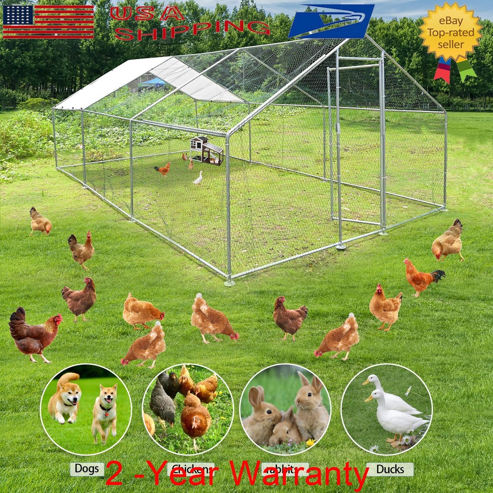 20X10ft Large Chicken Coop Run Cage Dog Cage Fence Outdoor Kennel Metal Playpen