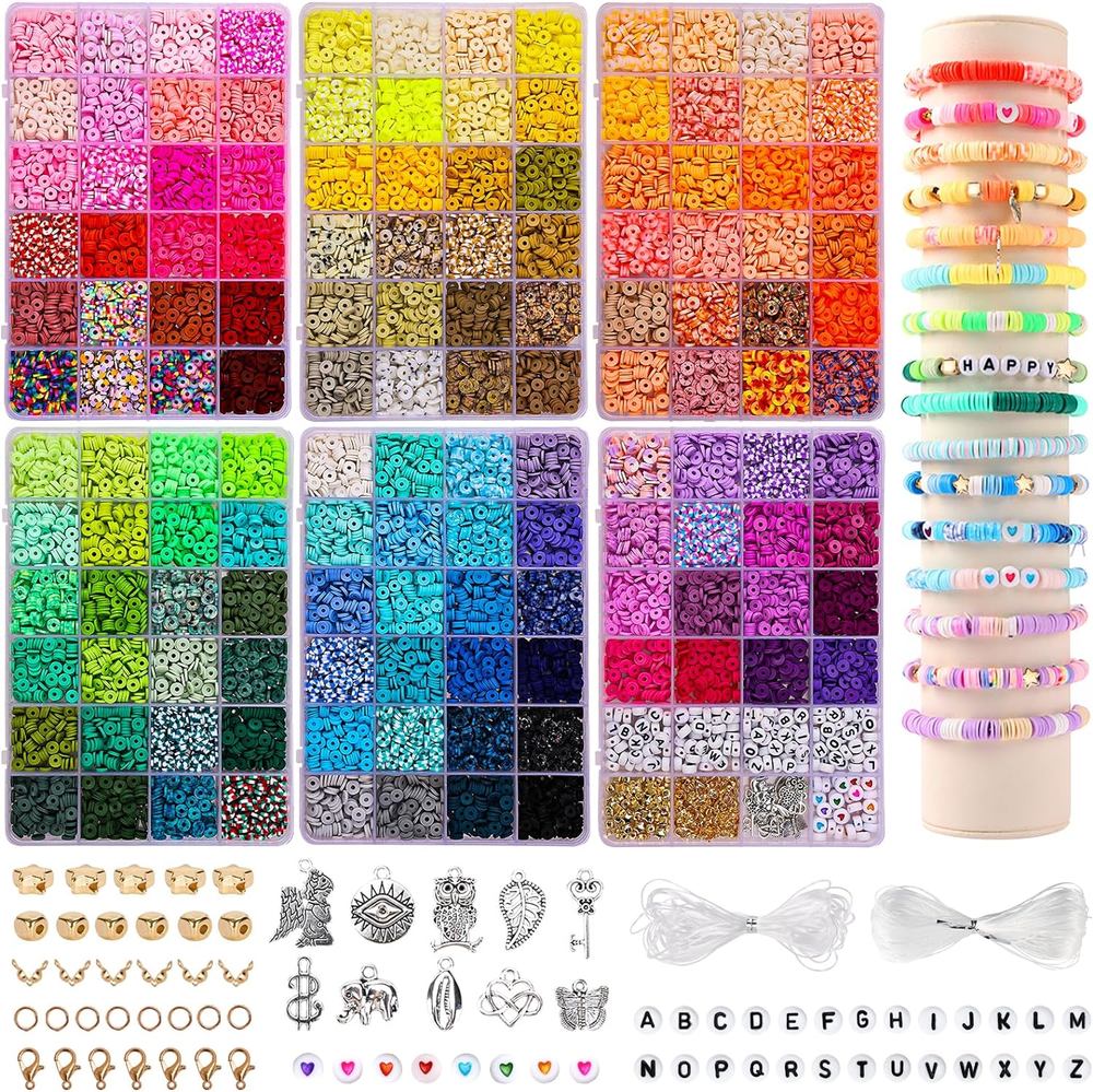 14000 PCS 136 Colors Clay Beads Bracelet Making Kit 6 Boxes Friendship Bracelet