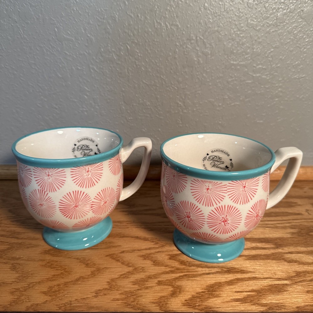 Replacement Happiness Footed Mug by Pioneer Woman Red and Turquoise 15oz