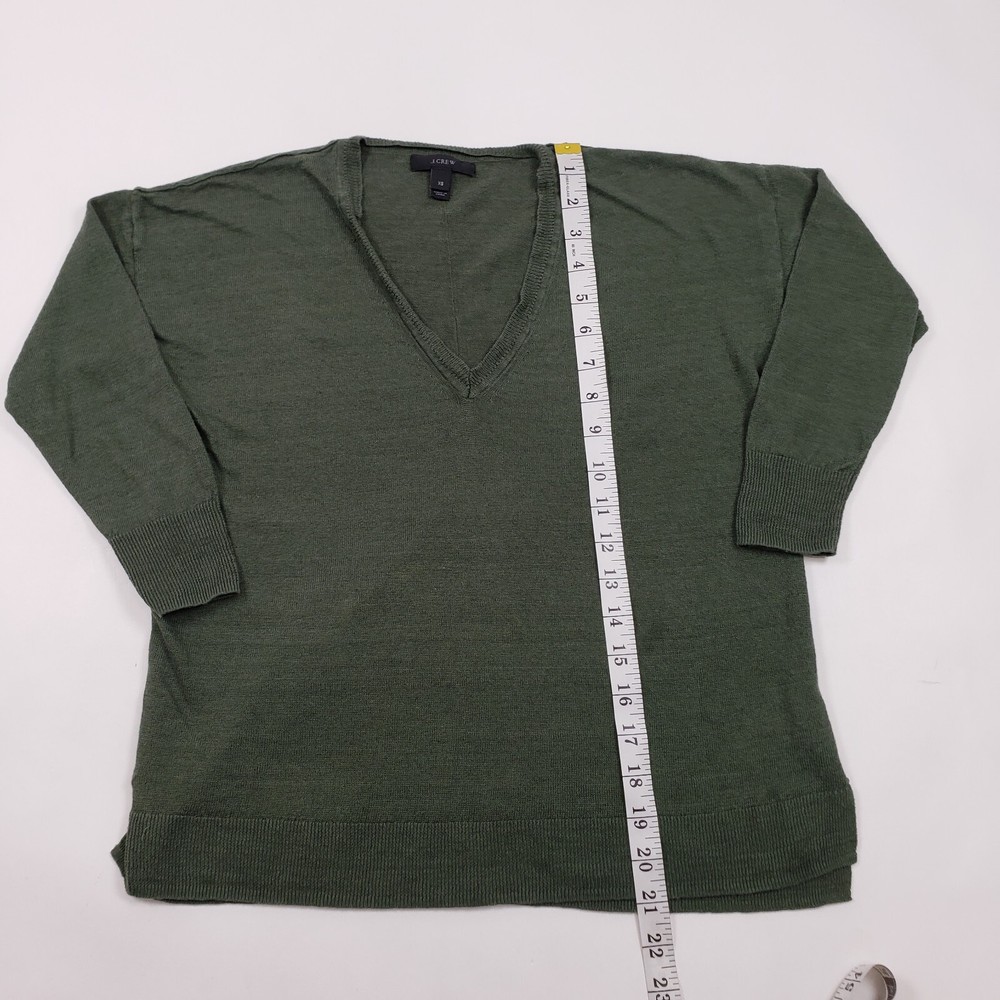 J. Crew Sweater Womens XS Oversized V-Neck 3/4 Sleeve Dark Green