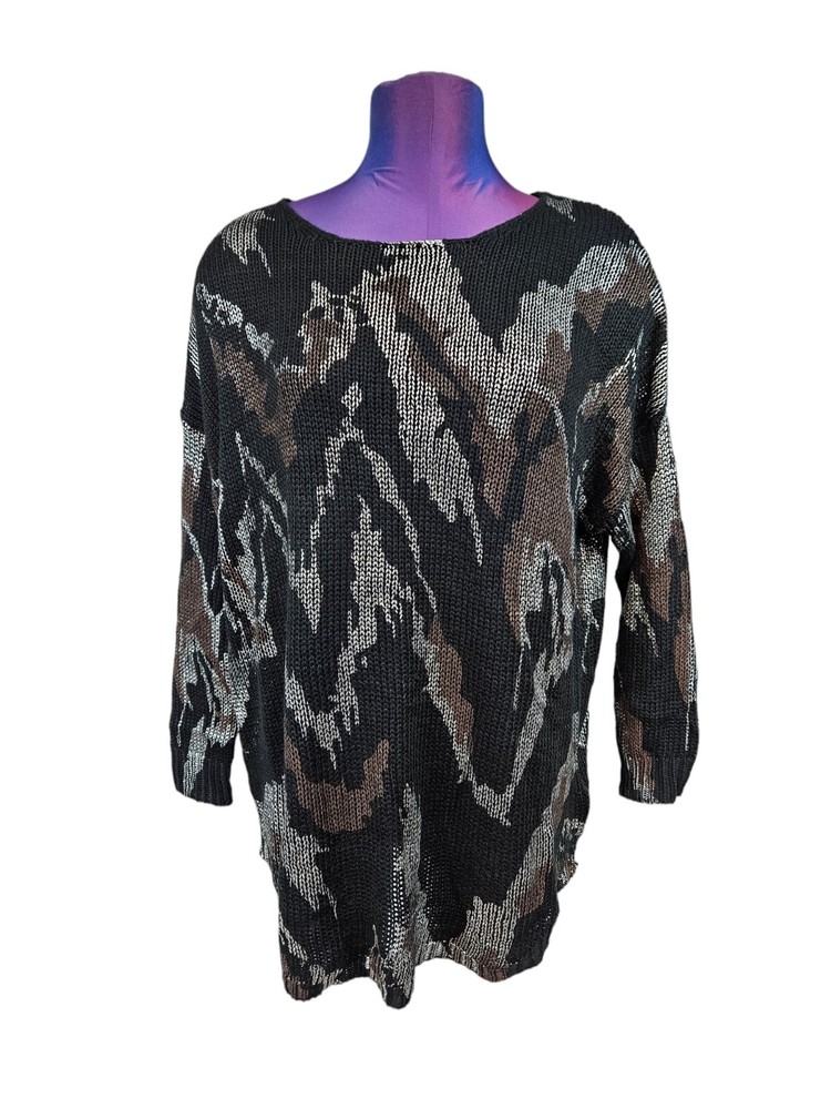 NWT Bohoartist Black & Silver Metallic Oversized Scoop Neck Sweater Medium N60