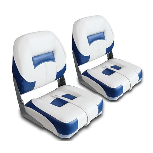 Low back folding bass tracker boat seats 2 pack in white and blue