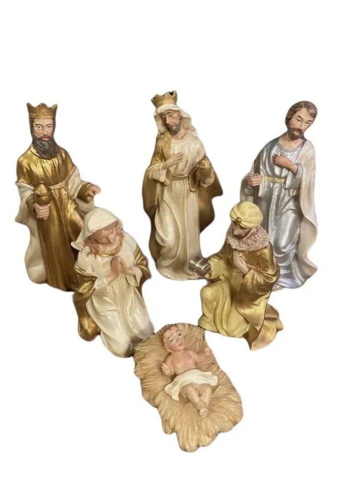 Seasonal Elegance 6pc. Nativity Set Porcelain Gold/White/Silver 4.5” Christmas-image