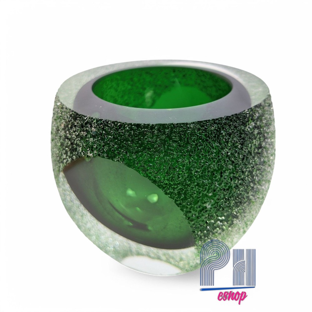 Fifth Avenue Crystal Votive Candle Holder sugared Geode Green Art Glass MCM