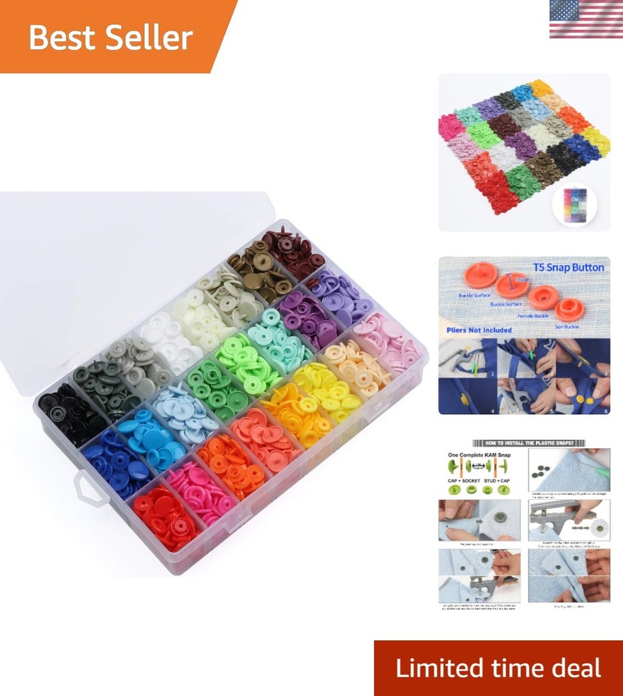 408 Sets Plastic Snap Buttons, No-Sew T5 Snaps with Organizer Storage Case fo...