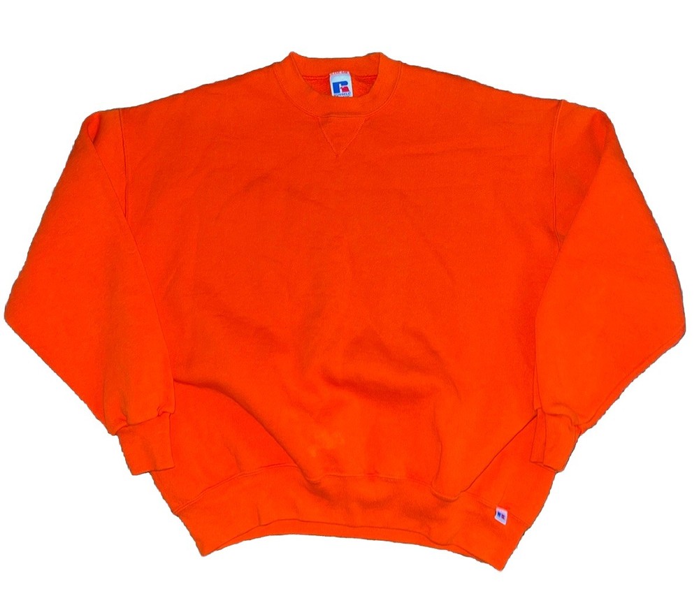 Vintage Russell Athletic Sweatshirt Mens XL Orange Blank Pullover Crewneck