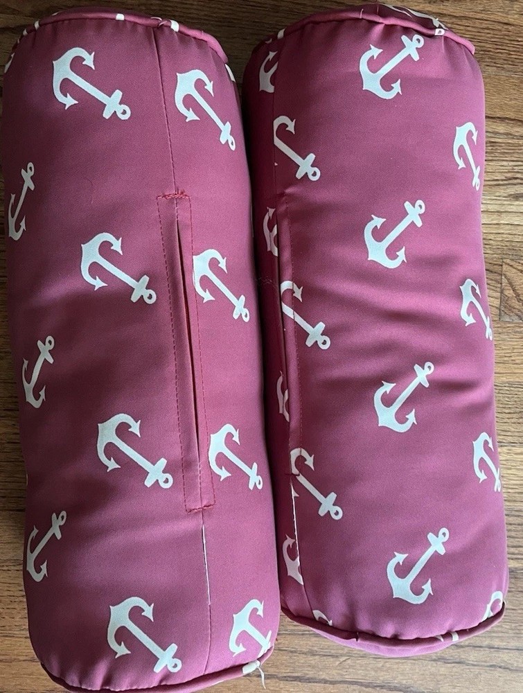 Nautical Bolster Pillow Set Of 2 Coral/Pink Color. Zipper To Remove Insert