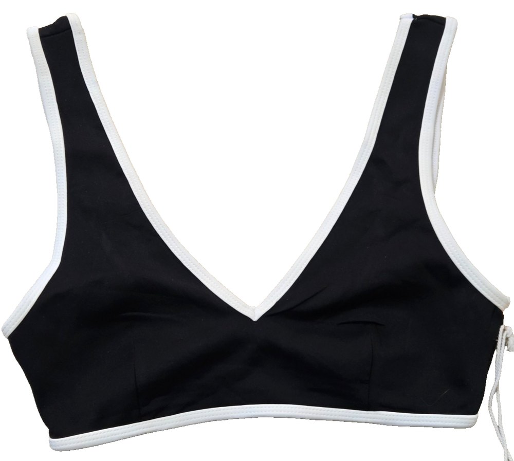 Good American Varsity Support V-Neck Bikini Top Women's S Black/White NWT
