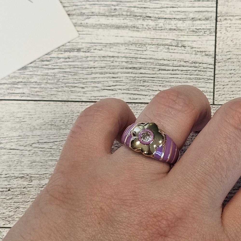 Ettika 18K Gold Plated Feminine Power Flower Ring Purple Fairycore Style