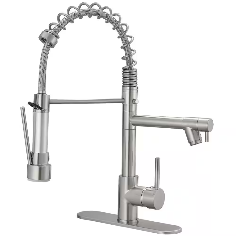 Single-handle high-arc pull-down kitchen faucet with 2 spray modes and deck plate