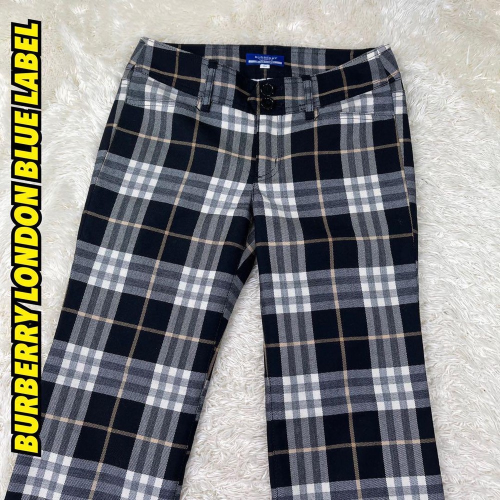 Burberry Blue Label Plaid Pants 34S Classic Check Style New with Leather Tag
