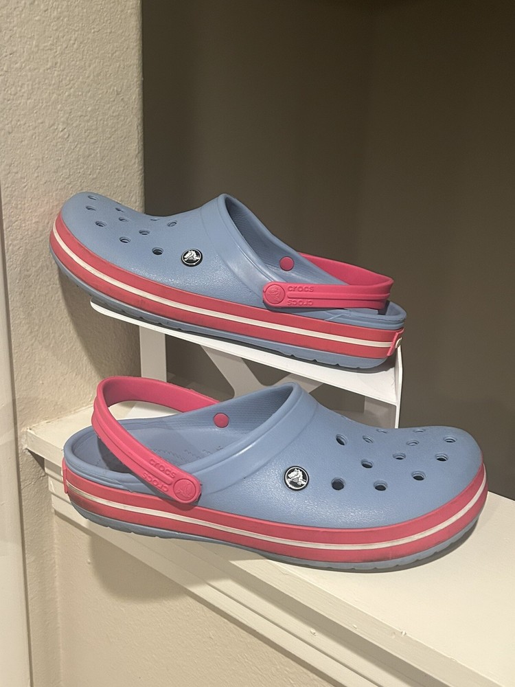 Crocs Crocband Clogs Unisex Mens Size 11 Blue Pink Sandals Shoes