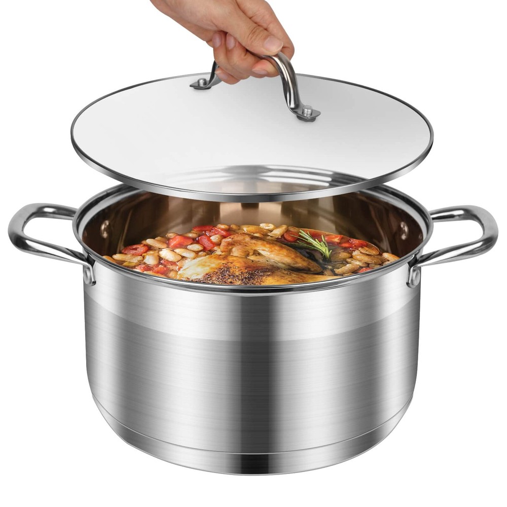 10 Quart Stainless Steel Stock Pot with Lid Induction Compatible Soup Pot