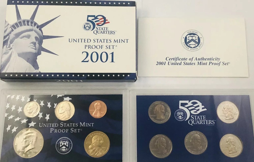 2001 S Proof Sets US Mint Original Box & COA 10 Coins Clad US Coins
