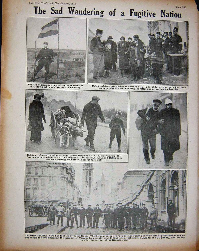 Old Antique Print 1914 Ww1 Leeww1Den Siers Navy Antwerp Belgian People 20th