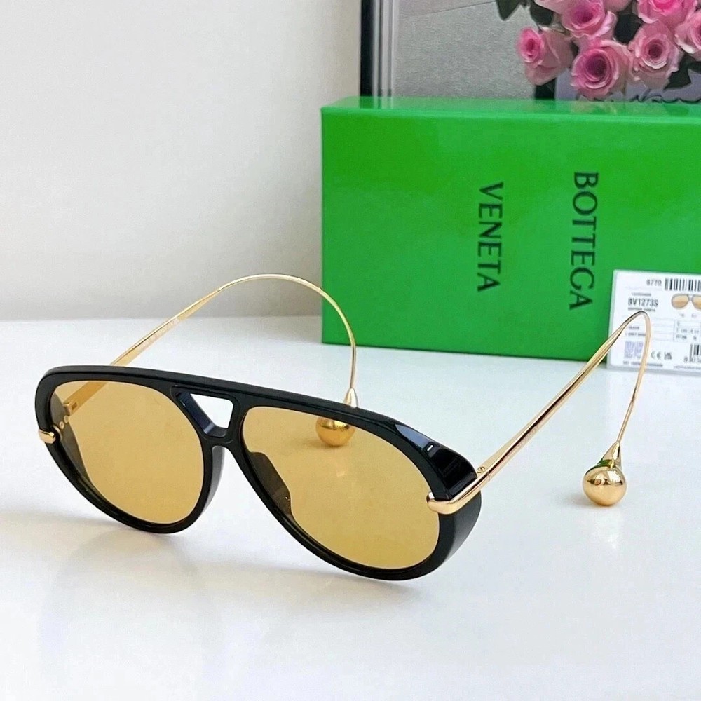 New Bottega Veneta BV1273 Women's Sunglasses Black Frame Yellow Lens 63MM