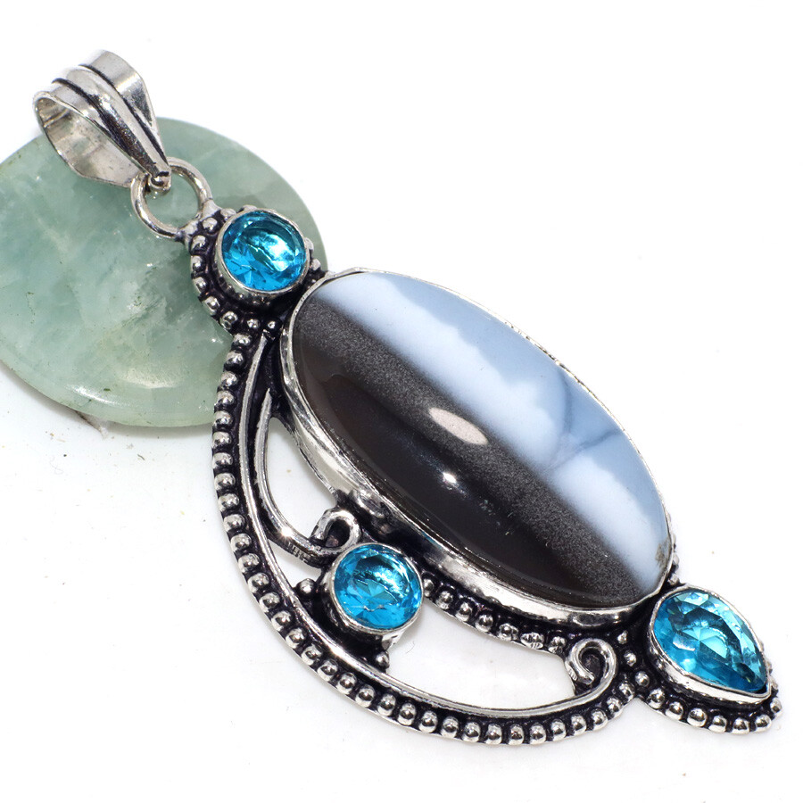 Owhyee Blue Opal Blue Topaz Gemstone Pendant 2.6