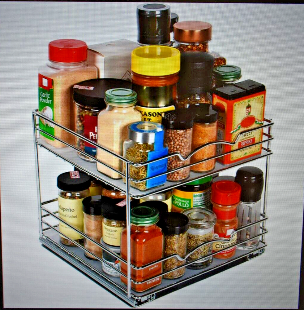 Double 10-inch Slide Out Spice Rack Organizer Heavy Duty Cabinet Storage-image