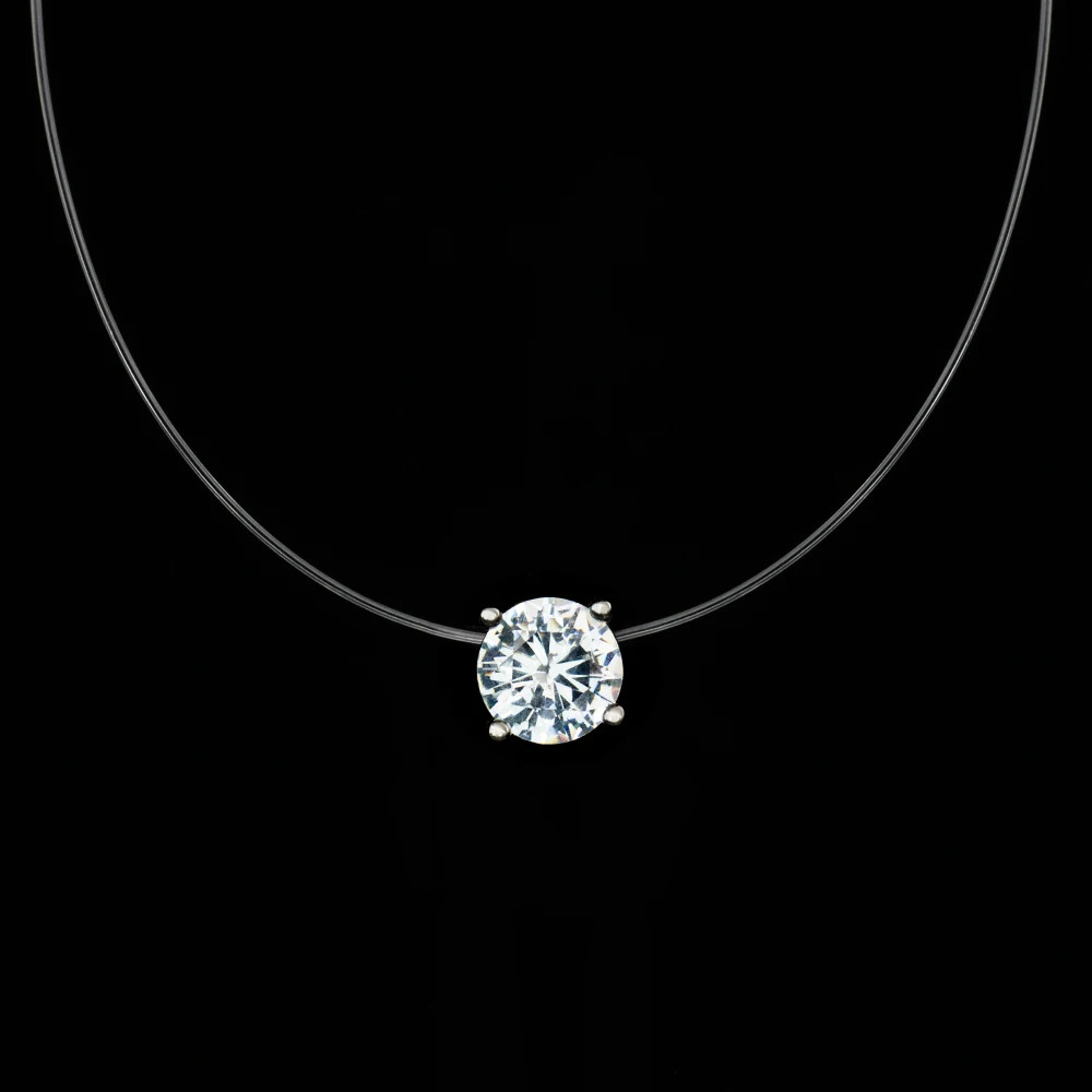 Female Silver Invisible Chain Women Rhinestone Choker Necklace Transparent