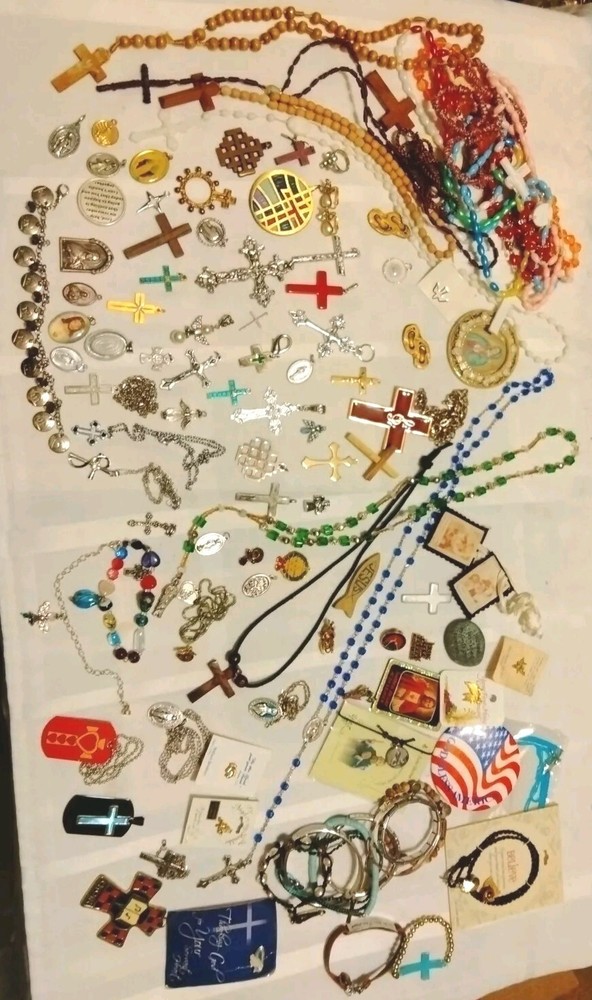 Christmas 🎄 Sale Religious Lot Rosary Cross Necklace Bracelet Jesus Saint Medal-image