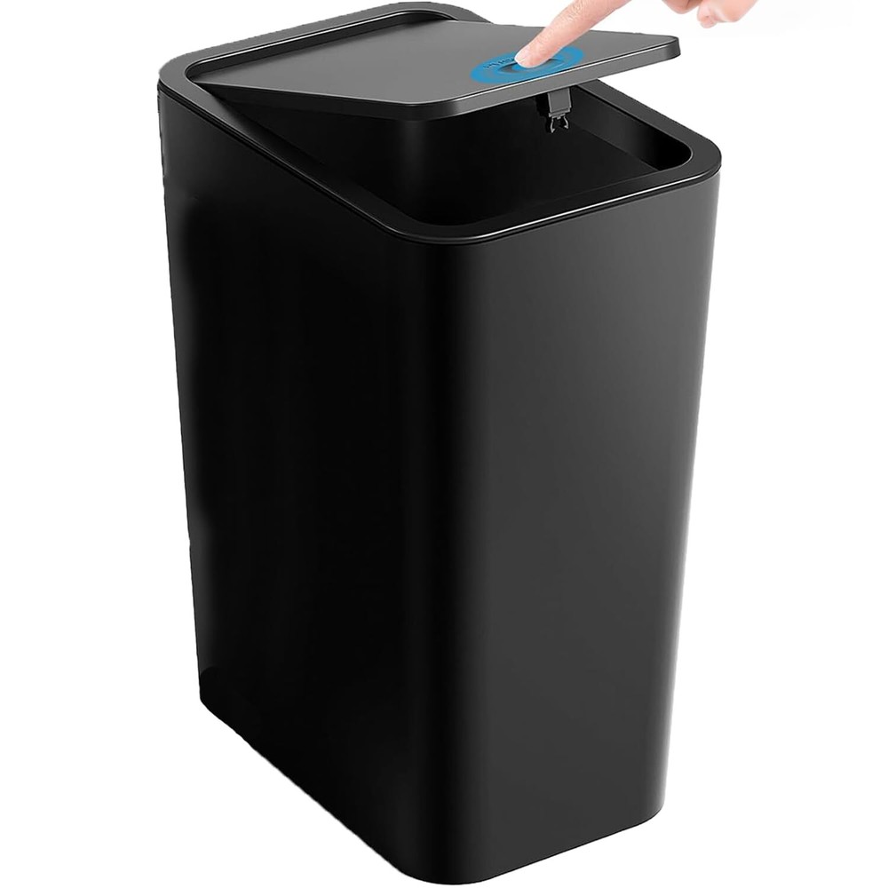Slim Bathroom Trash Can 2.9 Gallon with Pop-Up Lid, Bag Holding Clips, Use as...