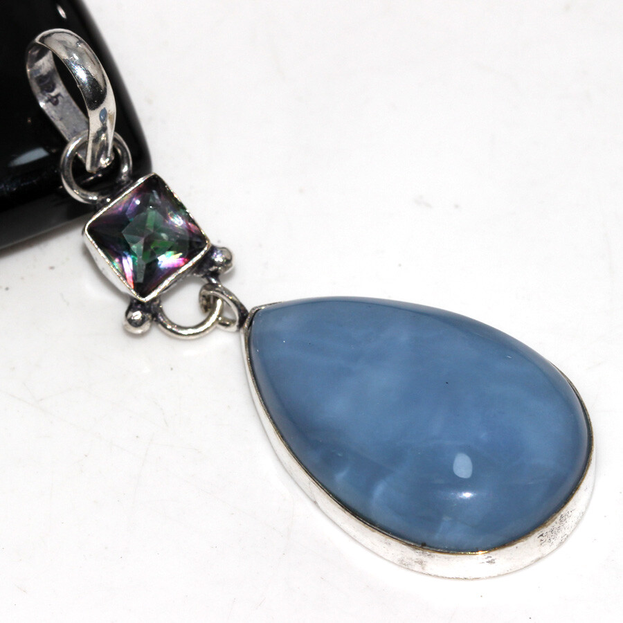 925 Silver Plated Owhyee Blue Opal Mystic Topaz Long Pendant Size 2.5