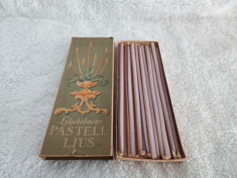 Vintage Liljeholmens Pale Lilac Purple Skinny Tall Taper Candles