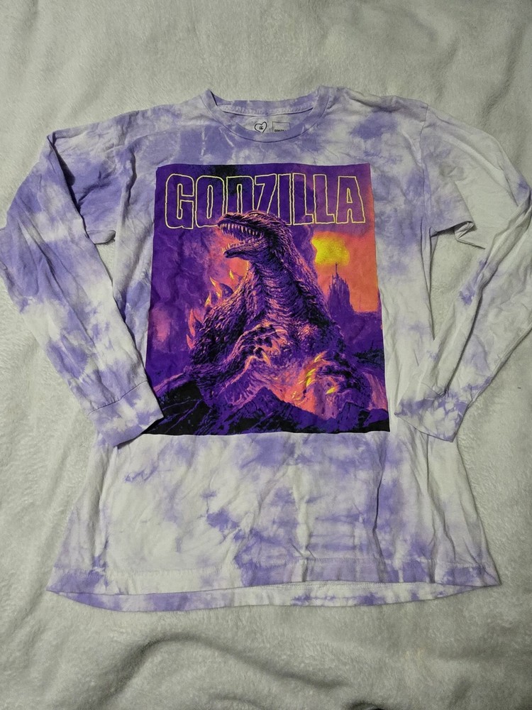 Crunchyroll x Godzilla Cataclysm Purple Tie Dye Long Sleeve T-Shirt Medium