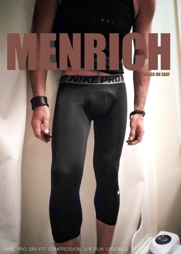 NIKE PRO DRI FIT COMPRESSION 3/4 RUN LEGGINGS. BLACK. SMALL. RARE.  🌈 GAY N2N