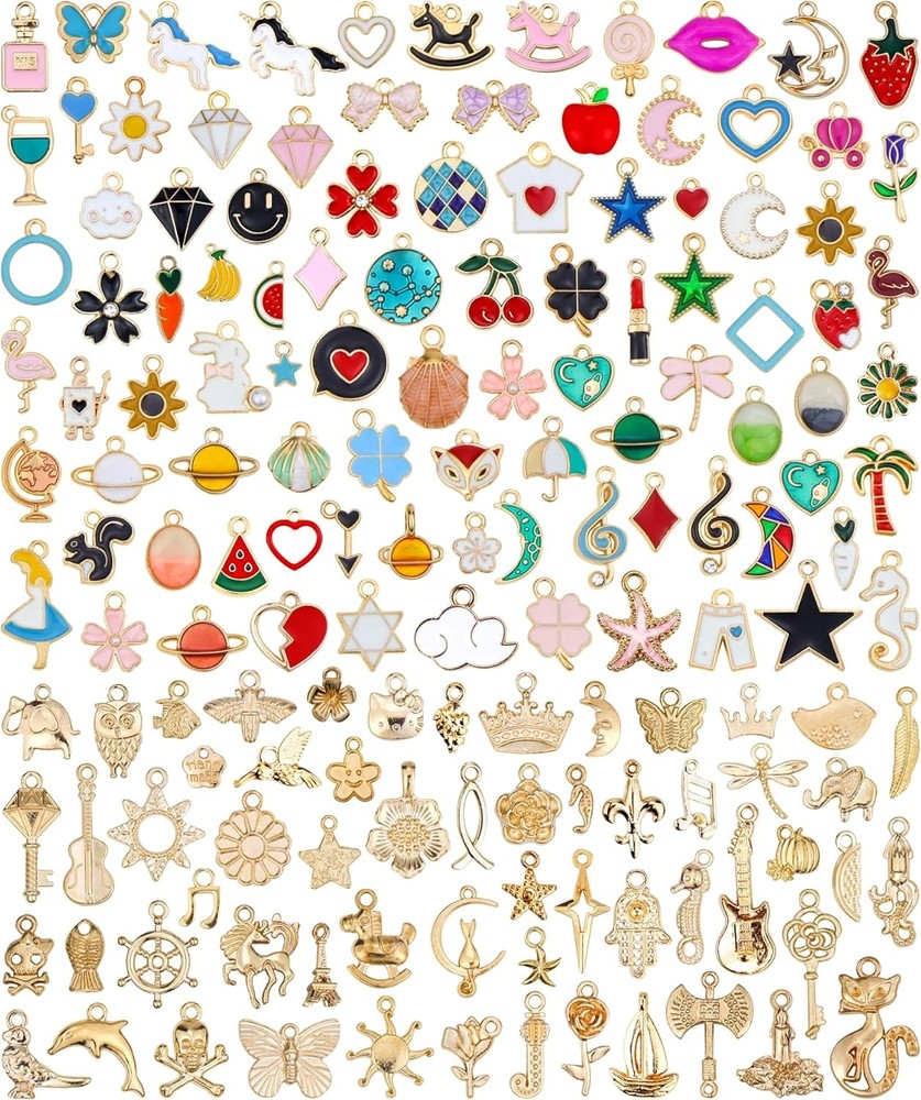 160Pcs Charms for Jewelry Making, Wholesale Bulk Lots Assorted Gold-Plated Ename