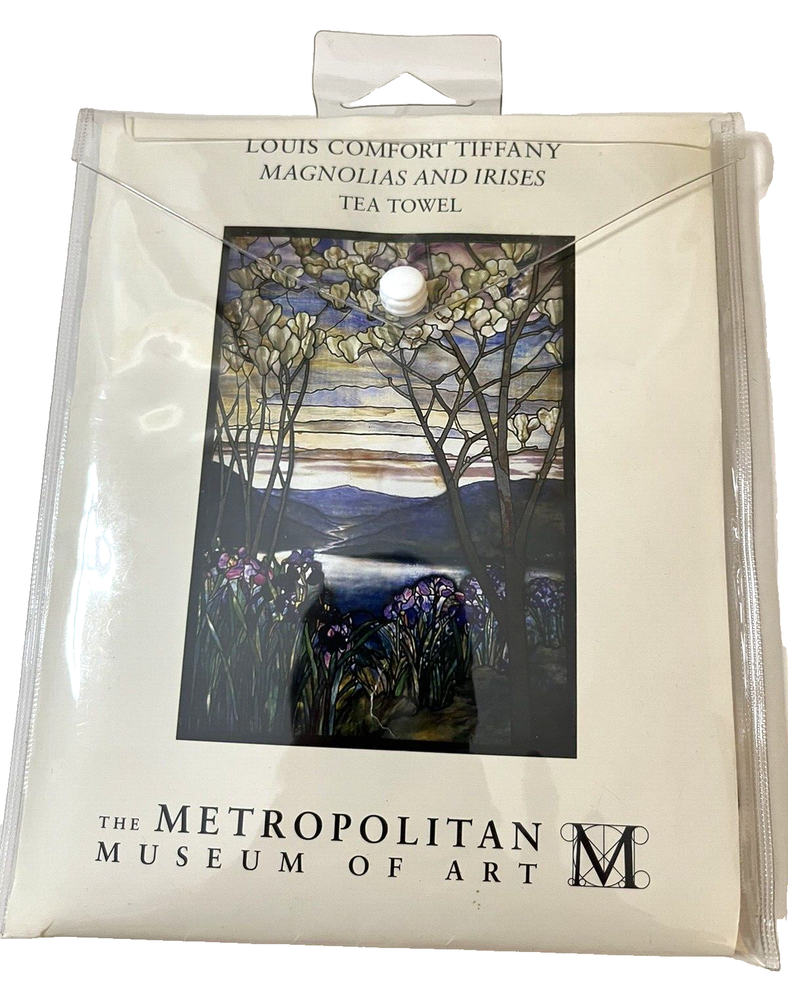 NEW NIP METROPOLITAN MUSEUM OF ART TIFFANY MAGNOLIAS & IRISES LINEN TEA TOWEL