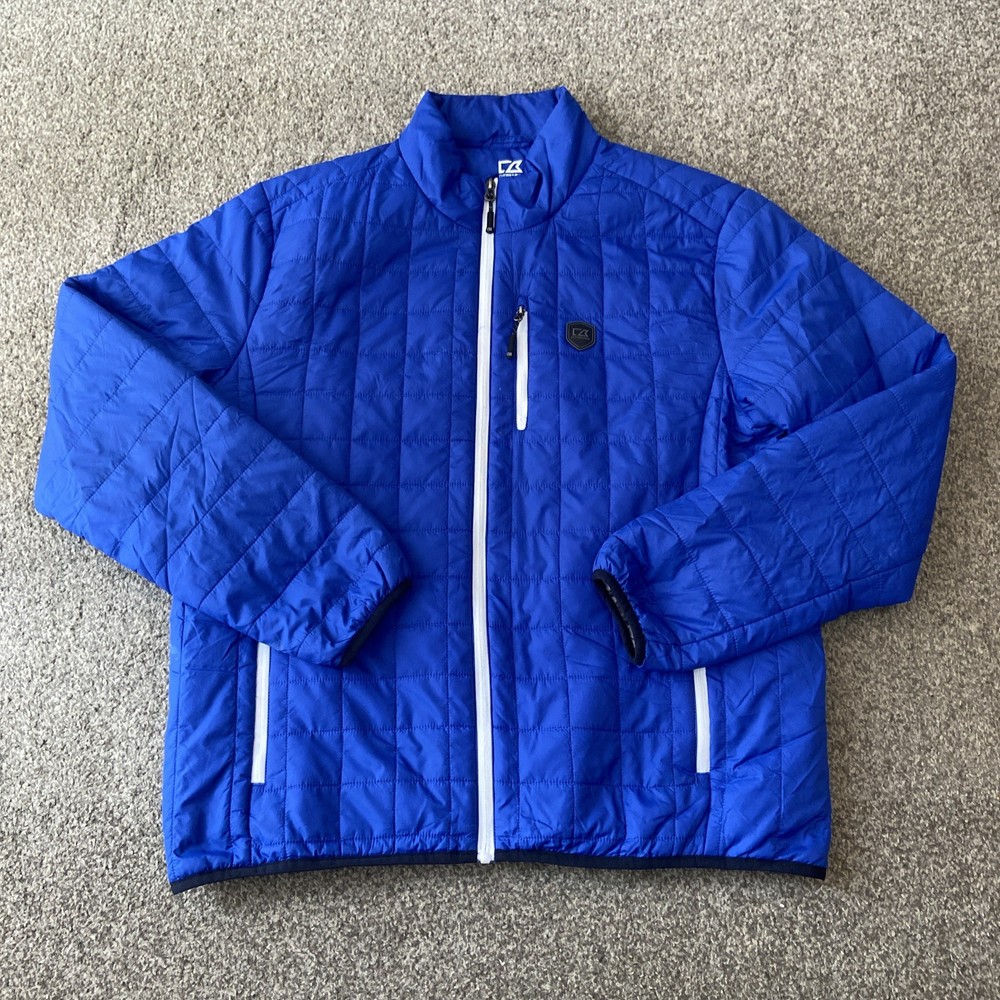 Men’s Cutter & Buck CB Drytec Blue Quilted Padded Golf Coat Jacket Size XL