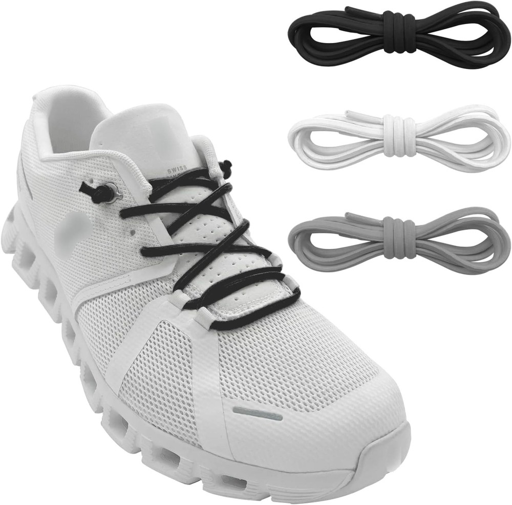 3 Pairs No-Tie Elastic Shoelaces for Running in Black, White, and Gray Colors - Durable and Adjustable Replacement Laces for Active Lifestyles