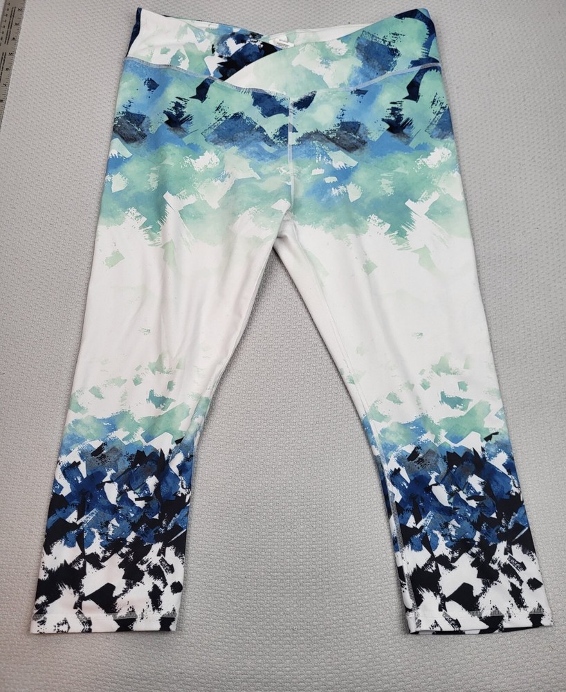 Fabletics Purelux Leggings Womens XL Blue Winn Printed Crop Yoga Gym Athleisure