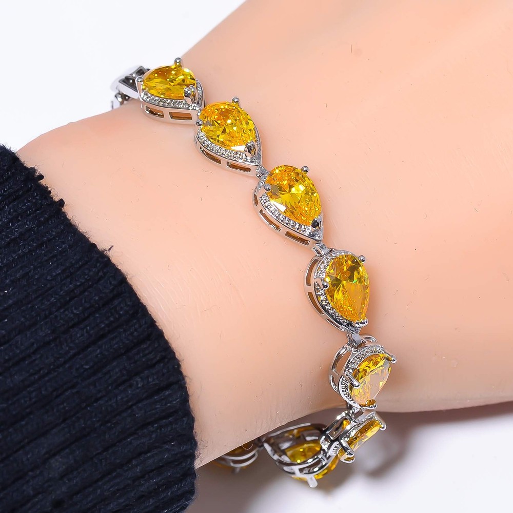 Yellow Sapphire Simulated 925 Sterling Silver Tennis Bracelet 7.99