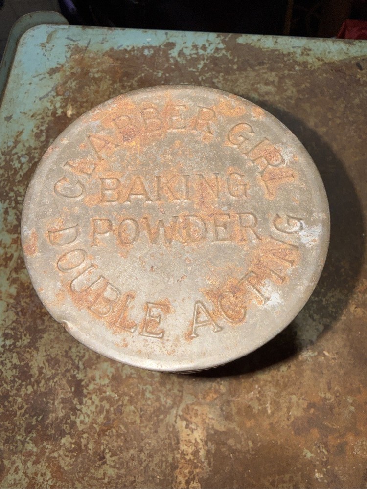 Vintage Baking Powder Tin Can Lid Advertising Clabber Girl Double Acting Metal