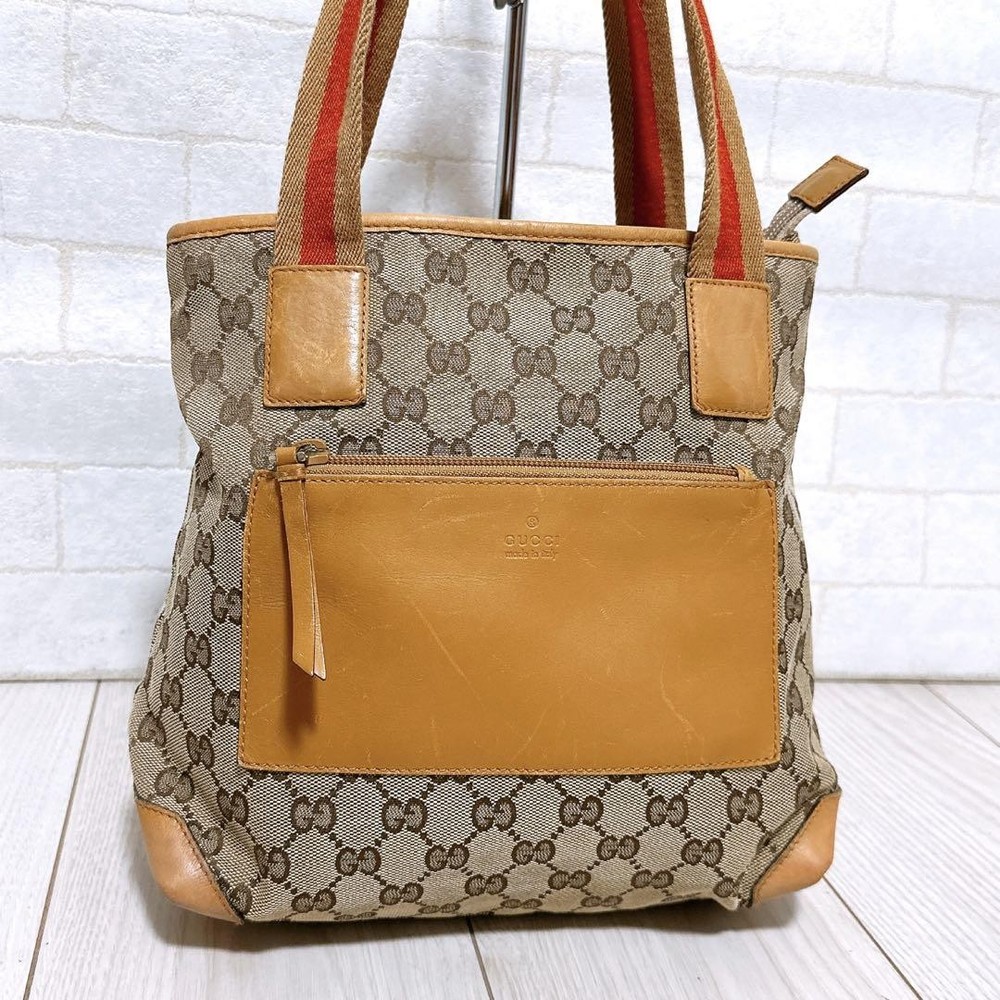 Authentic Gucci GG Canvas Tote Bag in Beige
