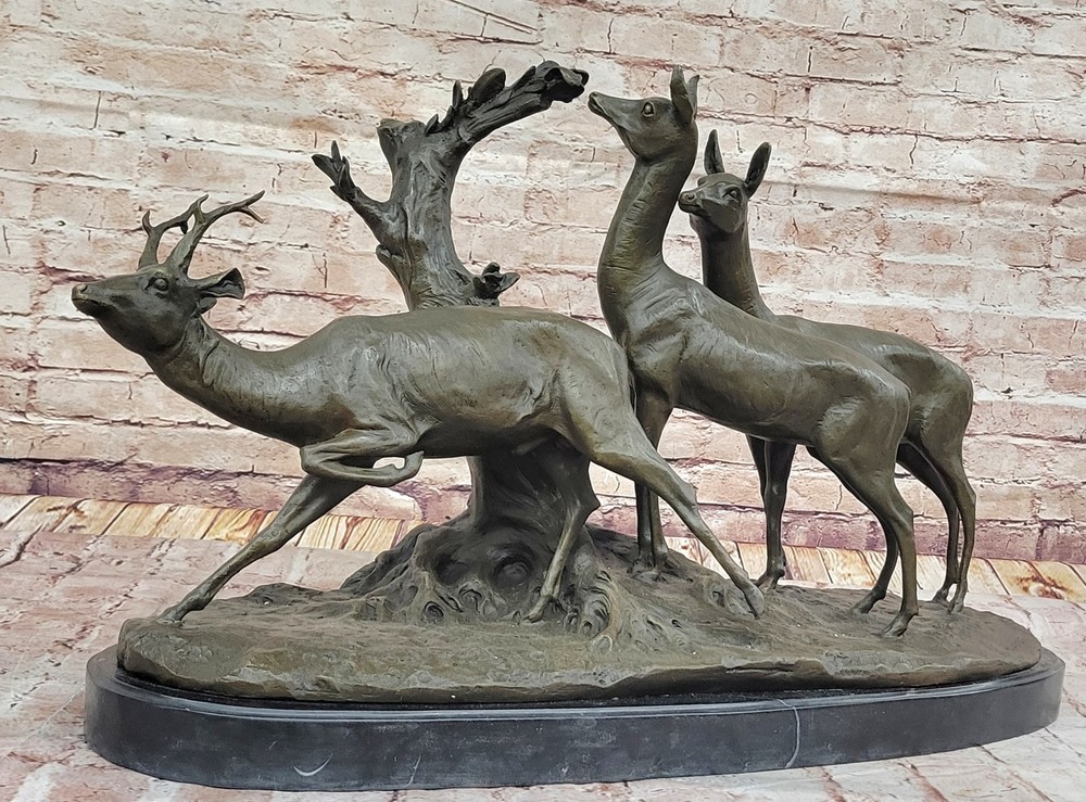 Genuine Bronze Animal Sculpture - Stag  Two Female Deer Hot Cast Artwork Sale