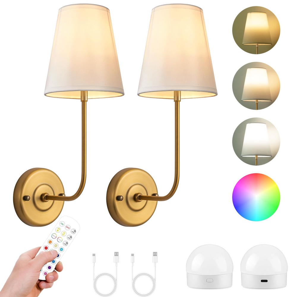 Battery Operated Wall Sconces Set of Two, Rechargeable Wall Lights with Dimma...