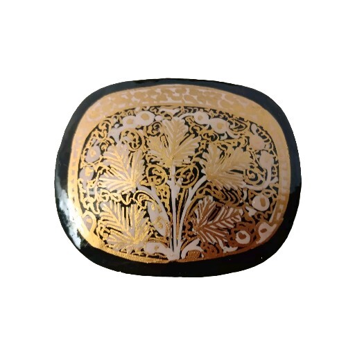 Handpainted Kashmiri Papier Mache Black and Gold Trinket Box with Lid