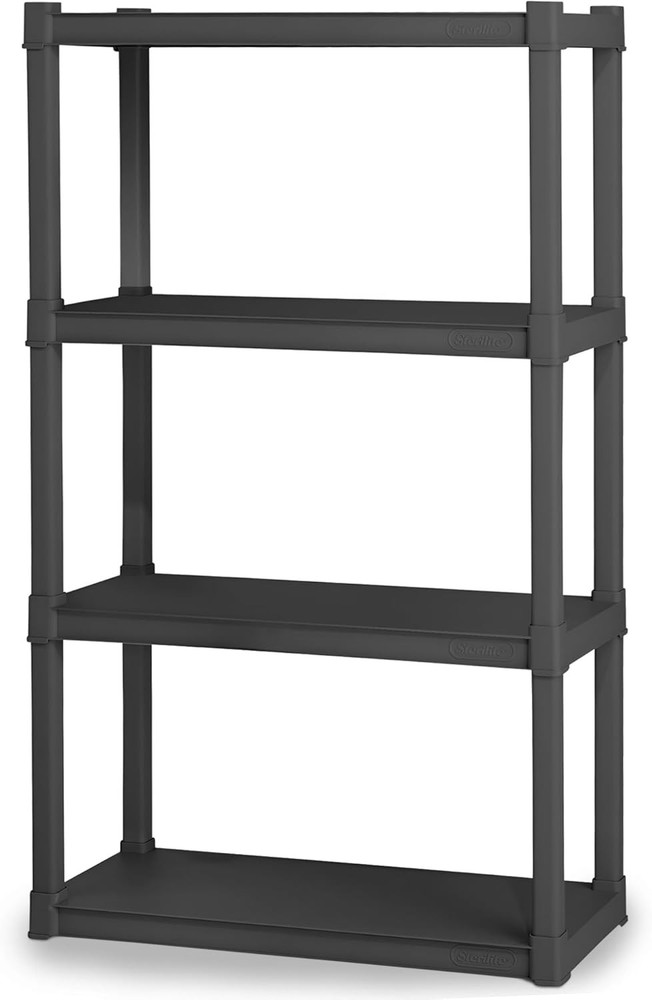 Heavy Duty 4-Shelf Gray Plastic Storage Rack for Garage Shelving