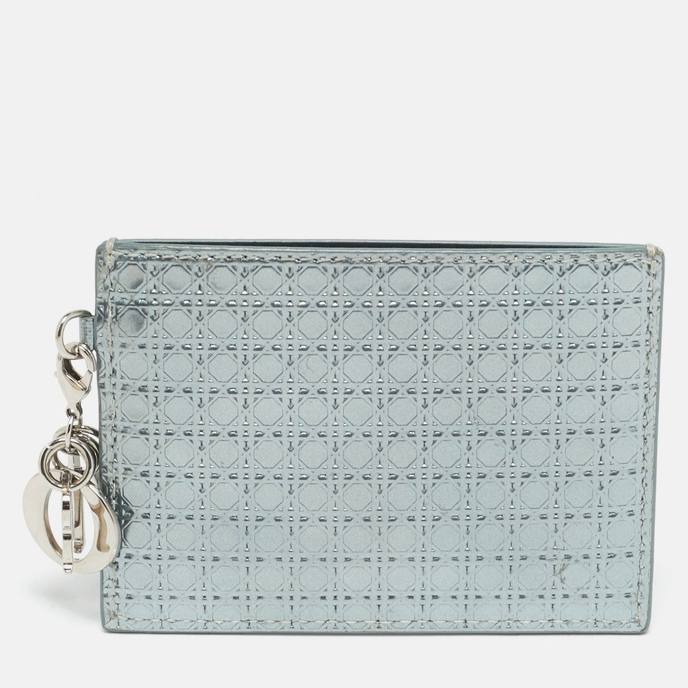 Dior Metallic Blue Patent Leather Lady Dior Card Case