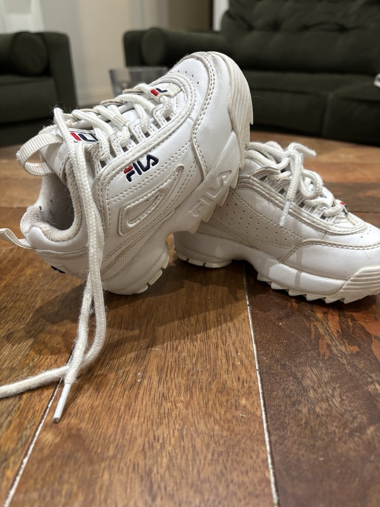 FILA KIDS DISRUPTOR II FILABUCK SNEAKER sz 7 EU 23.5 WHITE NAVY RED 7FM00038-125