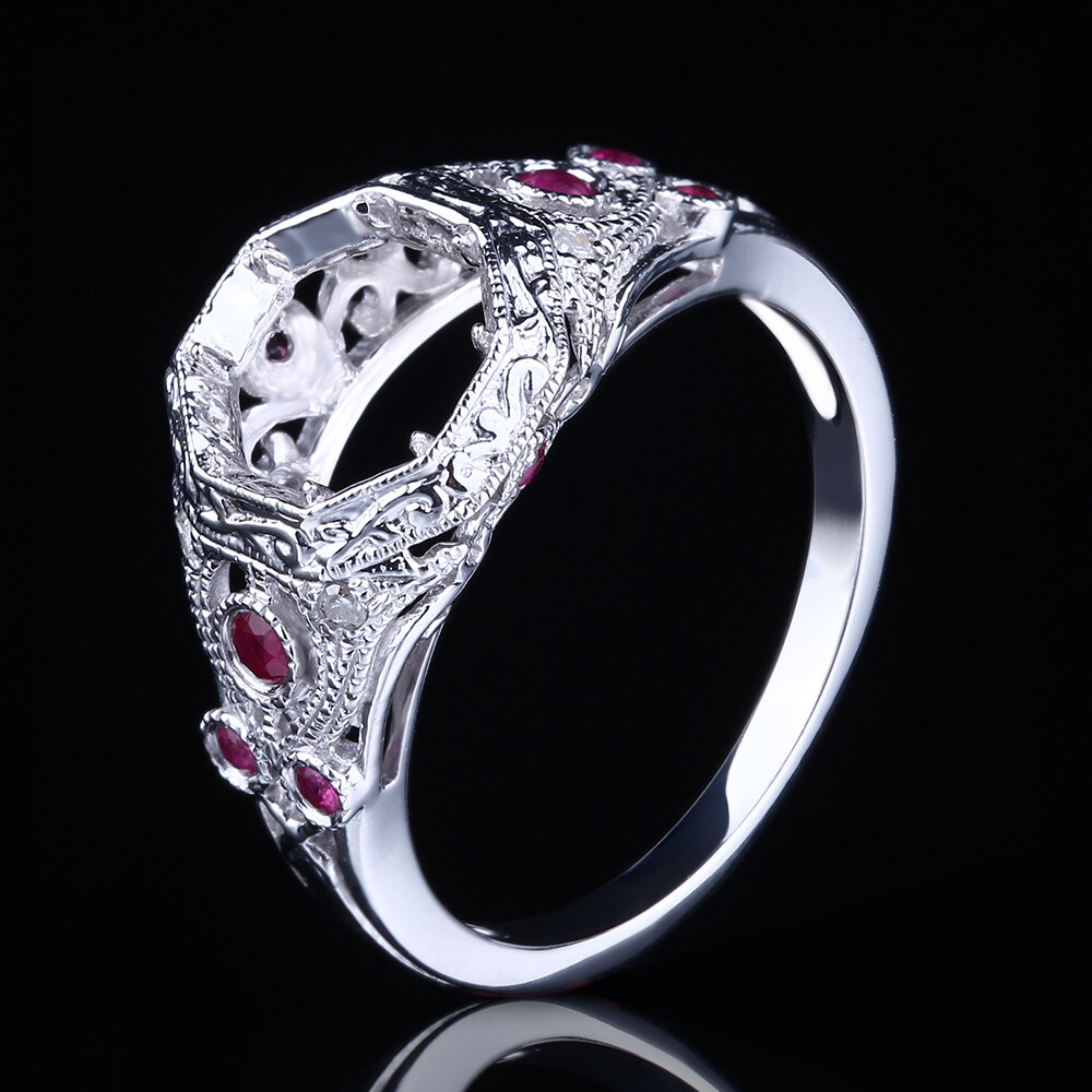 Sale Vintage Ruby Sterling Silver 925 Semi-Mount Wedding Fine Ring Round 7-7.5mm