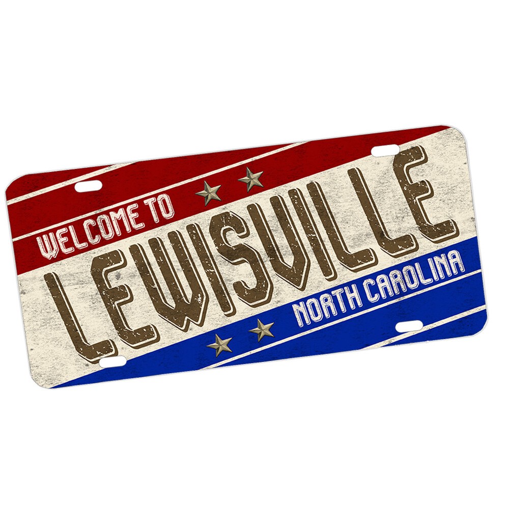 Lewisville North Carolina Red White Blue Design Aluminum License Plate Sign