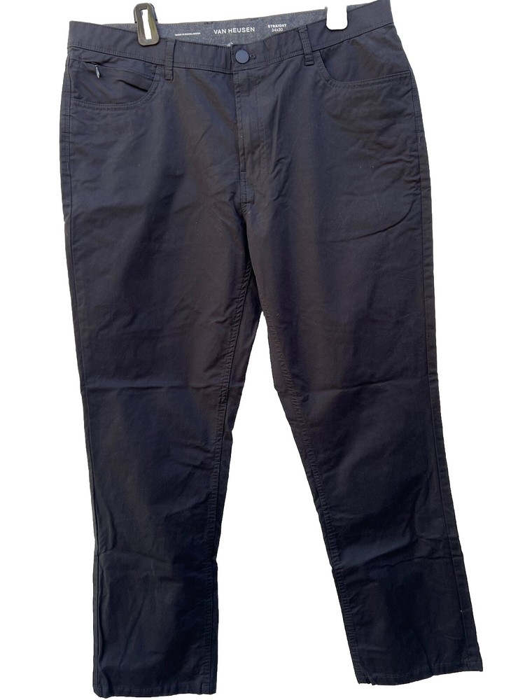 Van Heiden Mens Black Dress Pants 34x30 Straight Fit Classic Pockets